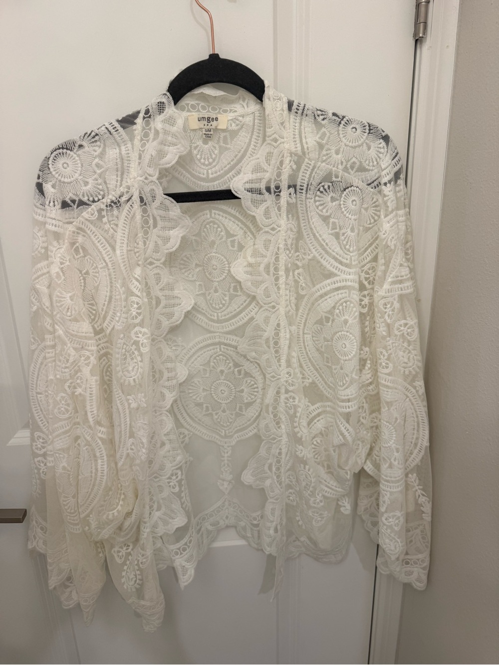 Umgee Ivory Crochet Lace Open-Front Tunic S/M never worn